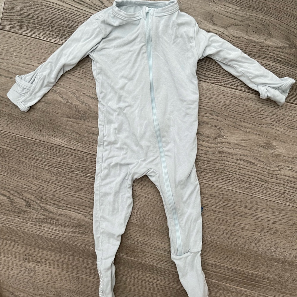 Kickee Pants Baby Pajamas (footies) : baby blue, soft bamboo fabric